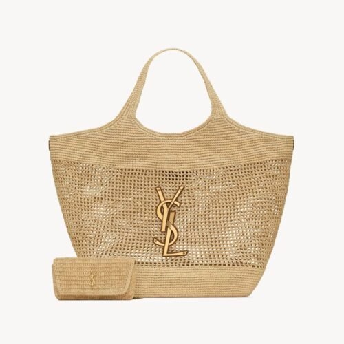 Saint Laurent Woven Tote Bag Raffia Woven Beach