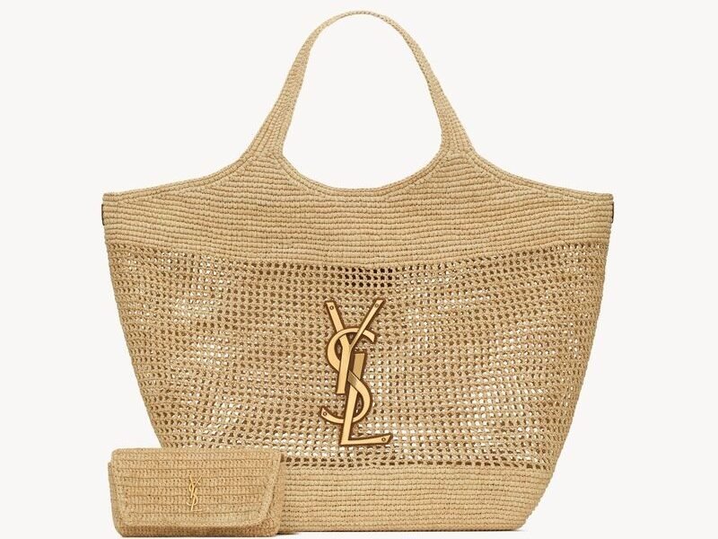 Saint Laurent Woven Tote Bag Raffia Woven Beach