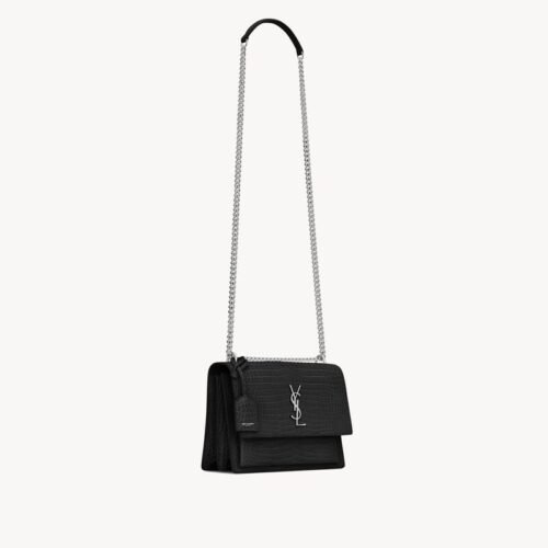 Saint Laurent Sunset croc-effect Leather Shoulder Bag