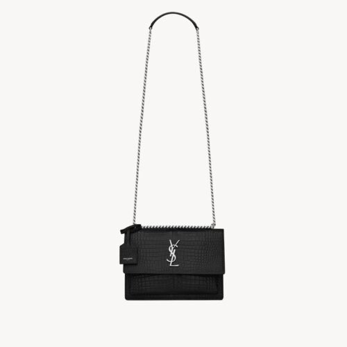 Saint Laurent Sunset croc-effect Leather Shoulder Bag