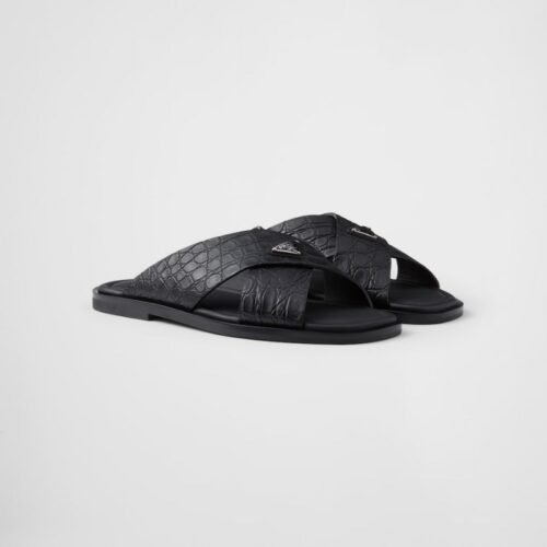 Prada Slides with Faux Crocodile Skin