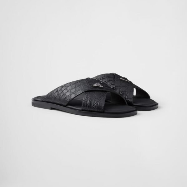 Prada Slides with Faux Crocodile Skin