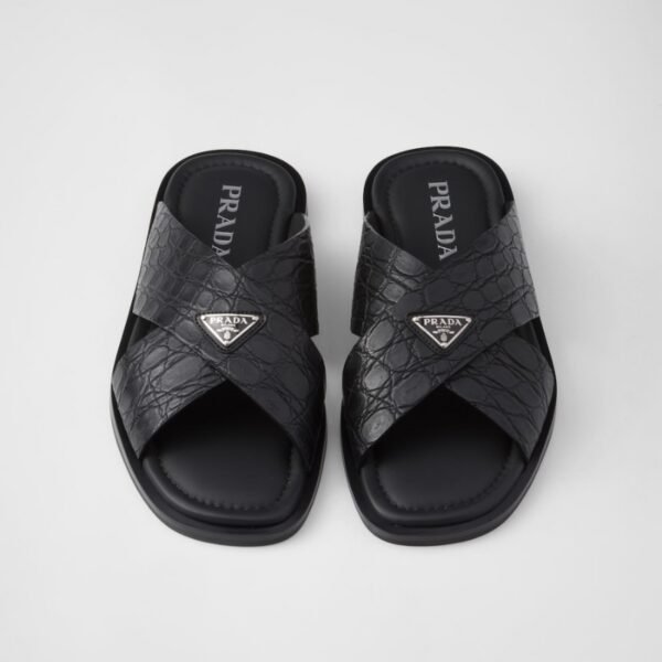 Prada Slides with Faux Crocodile Skin