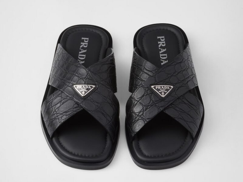 Prada Slides with Faux Crocodile Skin