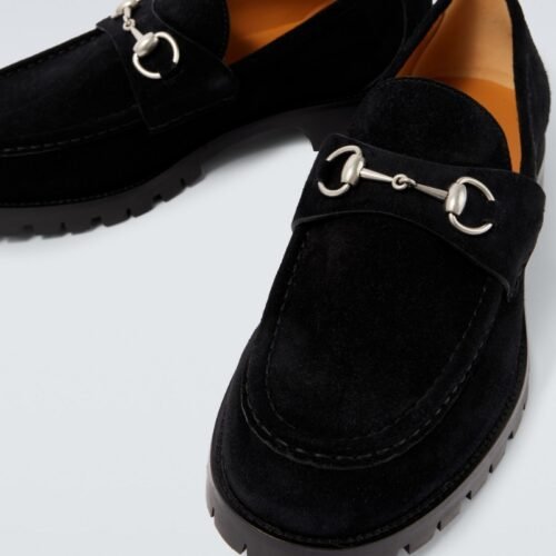 Gucci Horsebit Loafer in Suede with Signature Webstripe Detail Gucci Horsebit Loafer in Suede with Signature Webstripe Detail