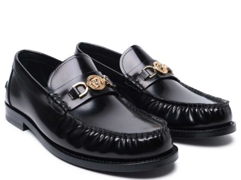 Versace Men’s Loafers with Black and Gold Medusa Logo